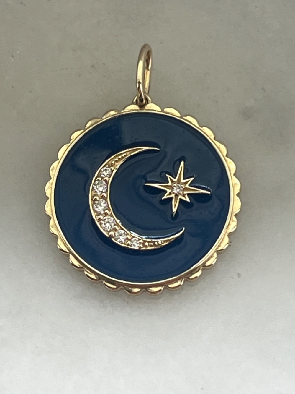 Sydney Evan 14K Gold & Diamond Celestial Moon Star Navy Enamel Charm Pendant